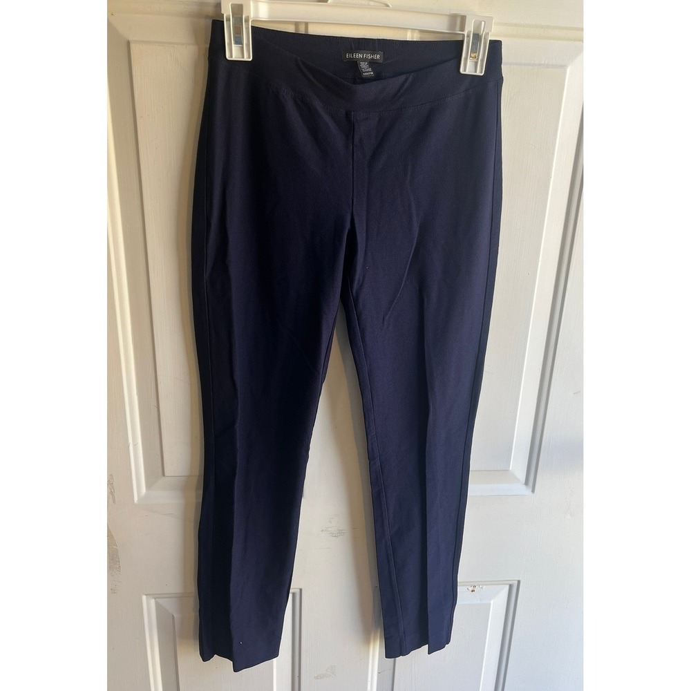 Eileen Fisher Women's Navy XXS Washable Crep Pull On Slim Fit Ankle Length Pants